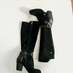 Fergie Black Suede Tall Heeled Riding Boots